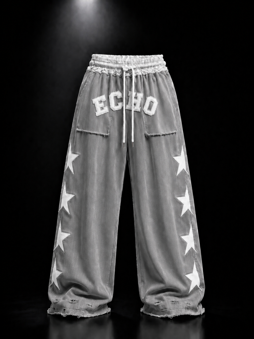 ECHOTICKS Light Grey Star Patch Wide-Leg Sweatpants | Streetwear