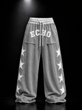 ECHOTICKS Light Grey Star Patch Wide-Leg Sweatpants | Streetwear