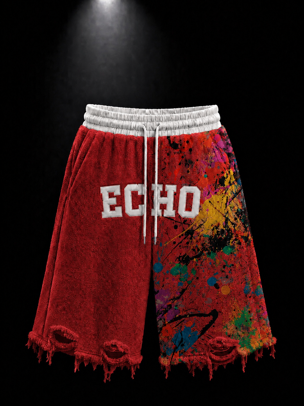 ECHOTICKS White Paint Splatter Distressed Shorts
