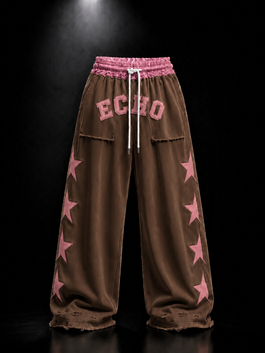 ECHOTICKS Pink Star Patch Wide-Leg Sweatpants | Streetwear