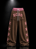 ECHOTICKS Pink Star Patch Wide-Leg Sweatpants | Streetwear