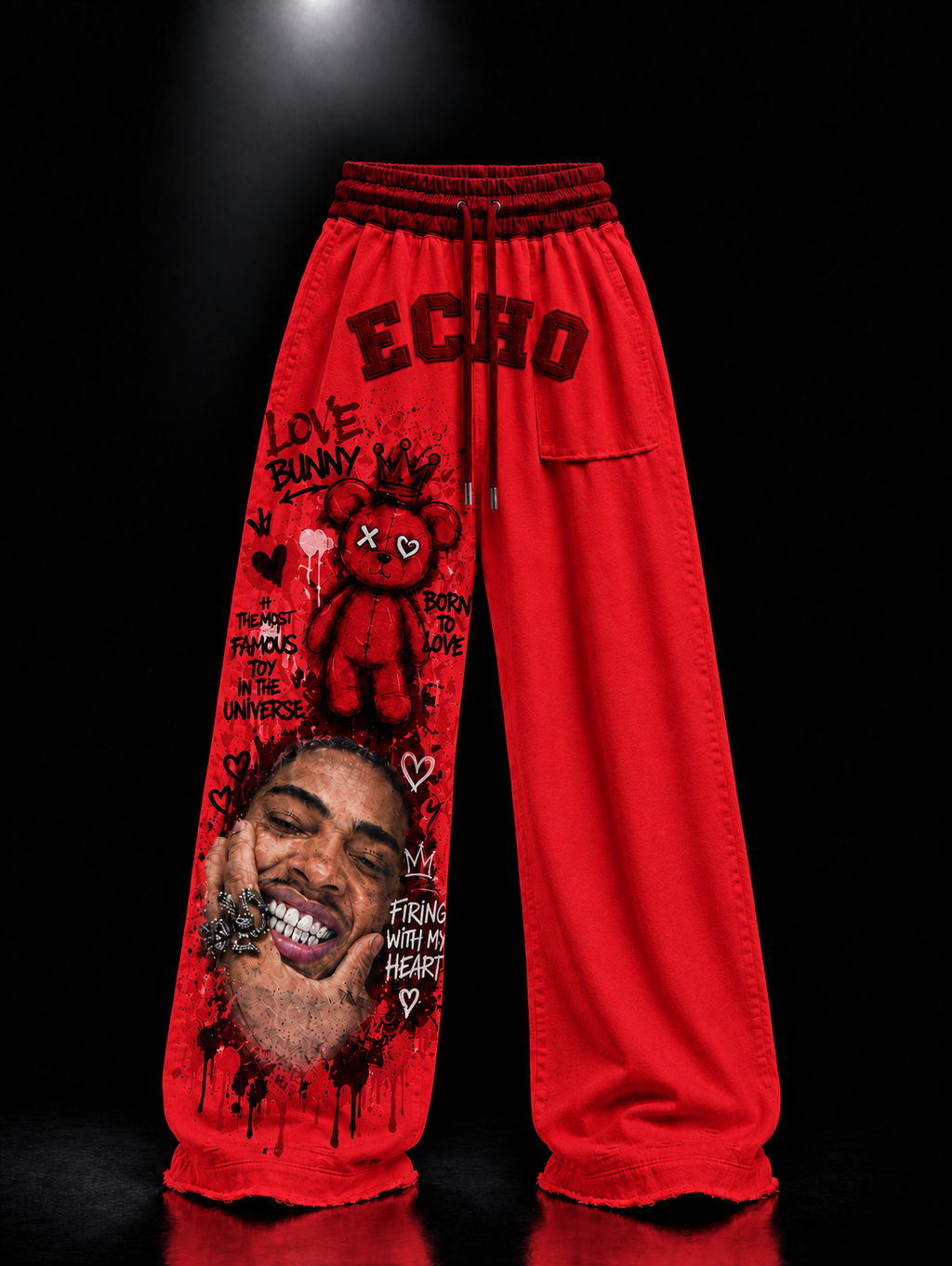 ECHOTICKS Red Streetwear Graphic Print Statement Pants