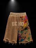 ECHOTICKS Espresso Paint Splatter Distressed Shorts