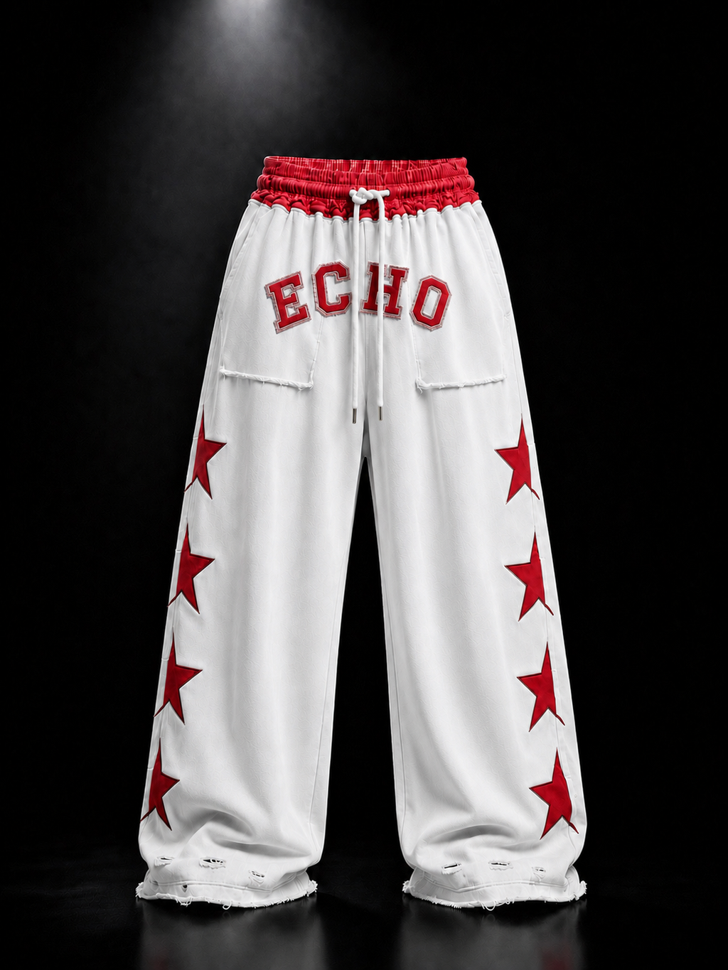 ECHOTICKS Red Star Patch Wide-Leg Sweatpants | Streetwear
