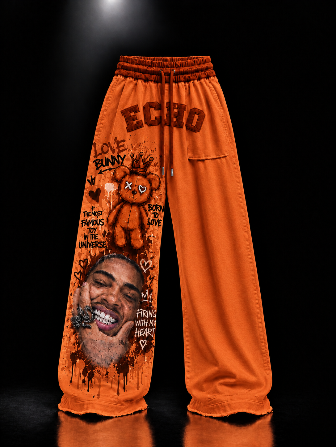 ECHOTICKS Dark Orange Streetwear Graphic Print Statement Pants