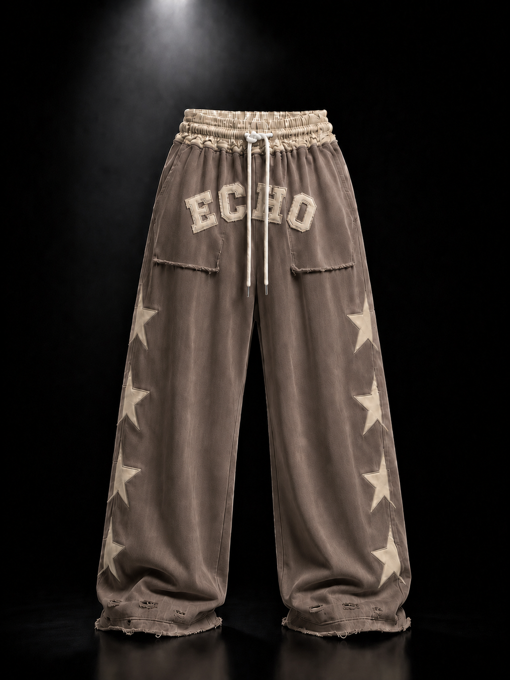 ECHOTICKS beige Star Patch Wide-Leg Sweatpants | Streetwear
