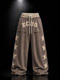 ECHOTICKS beige Star Patch Wide-Leg Sweatpants | Streetwear