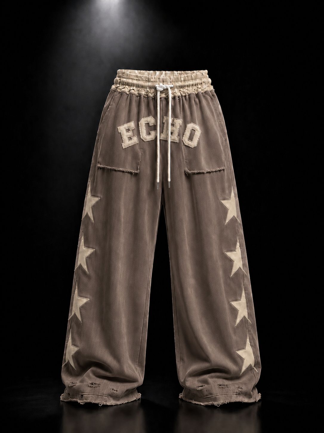 ECHOTICKS beige Star Patch Wide-Leg Sweatpants | Streetwear