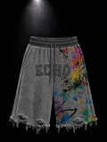ECHOTICKS Grey Paint Splatter Distressed Shorts