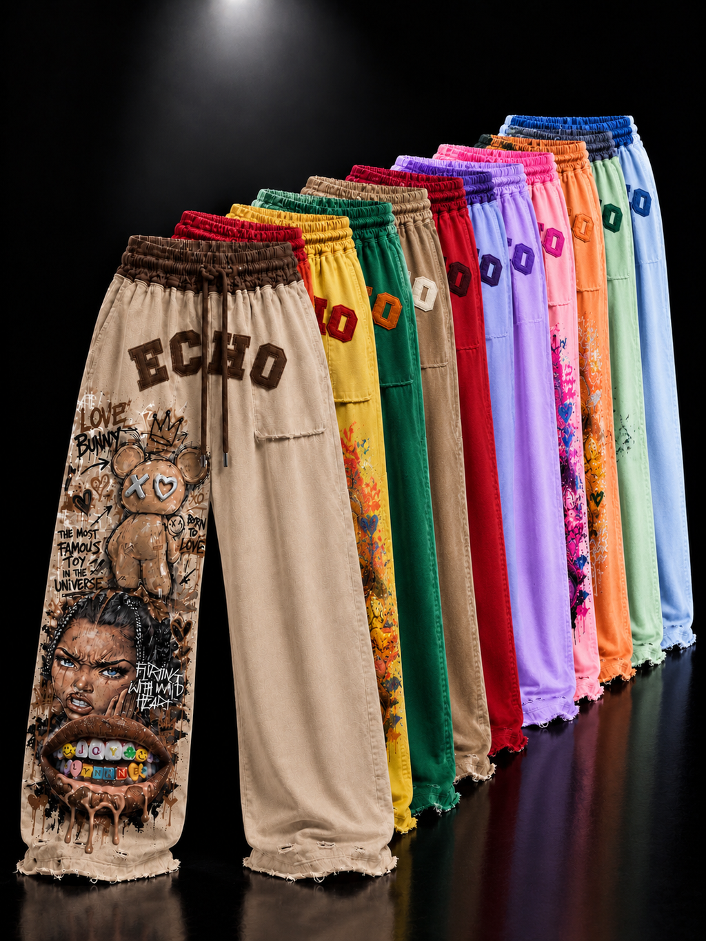 ECHOTICKS Brown Streetwear Graphic Print Statement Pants