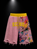 ECHOTICKS Yellow Paint Splatter Distressed Shorts