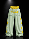 ECHOTICKS yellow Star Patch Wide-Leg Sweatpants | Streetwear