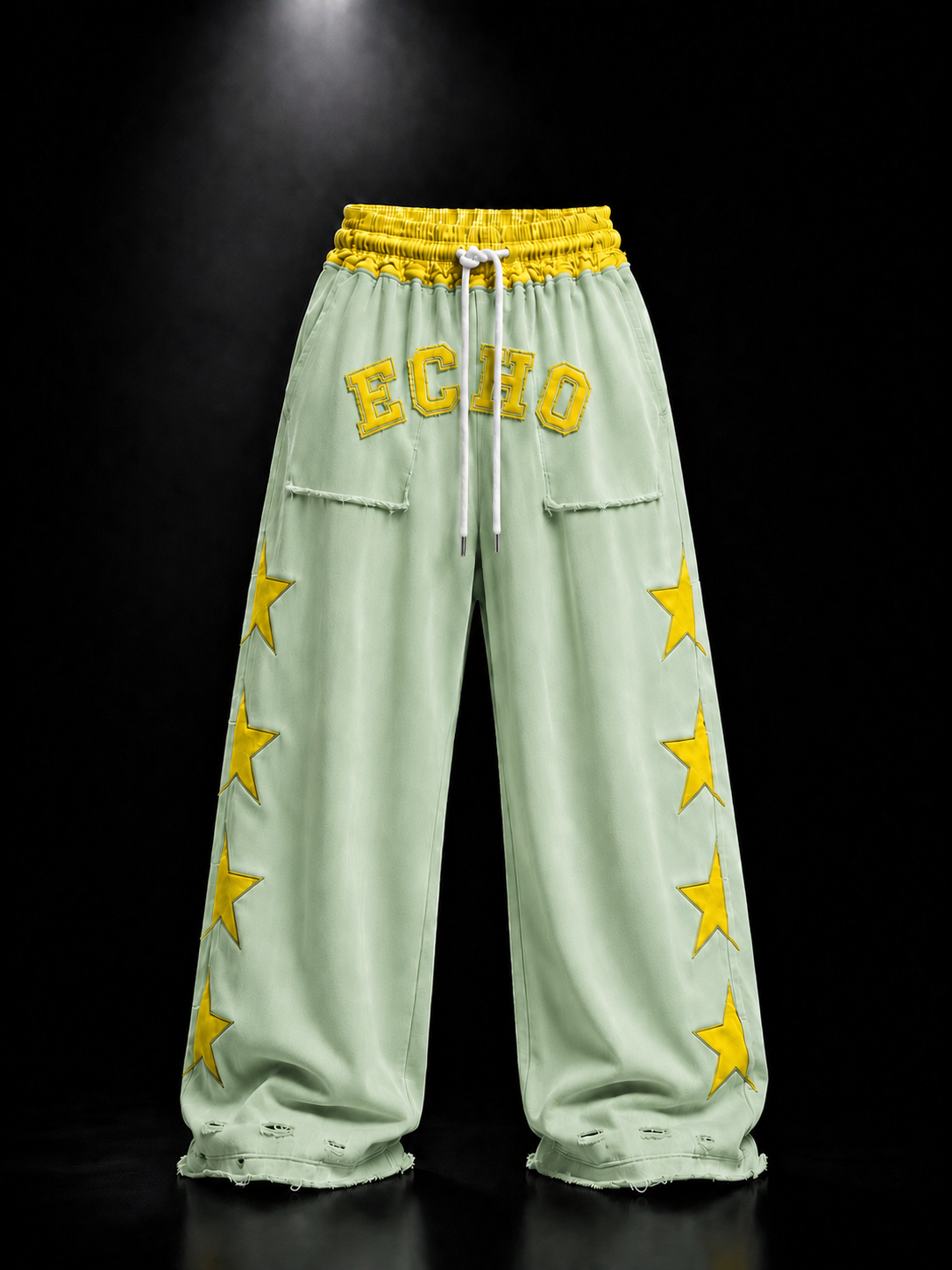 ECHOTICKS yellow Star Patch Wide-Leg Sweatpants | Streetwear