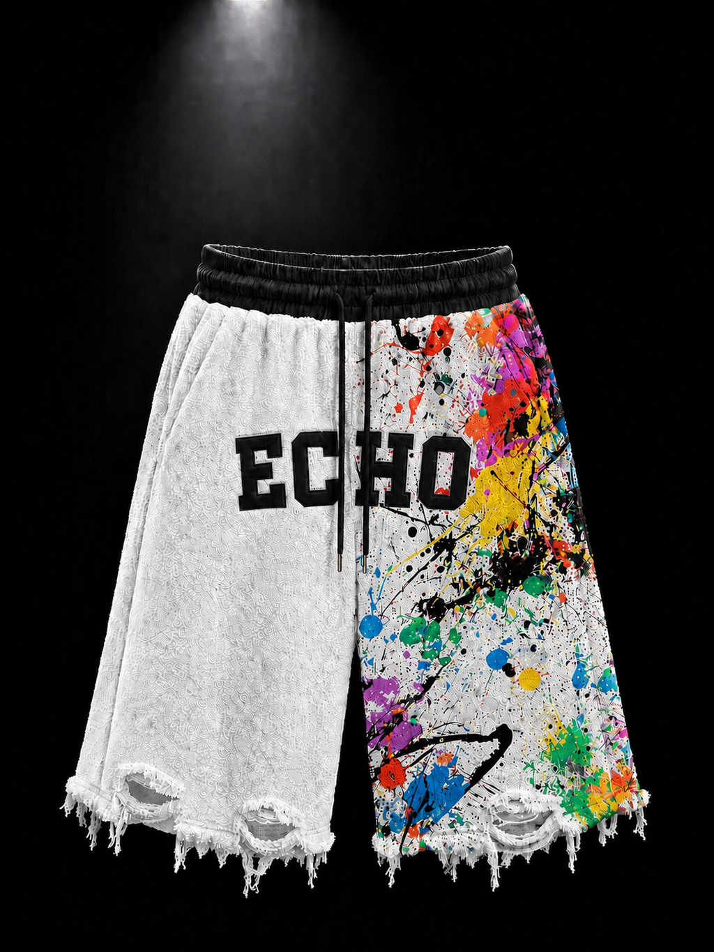 ECHOTICKS Black Paint Splatter Distressed Shorts