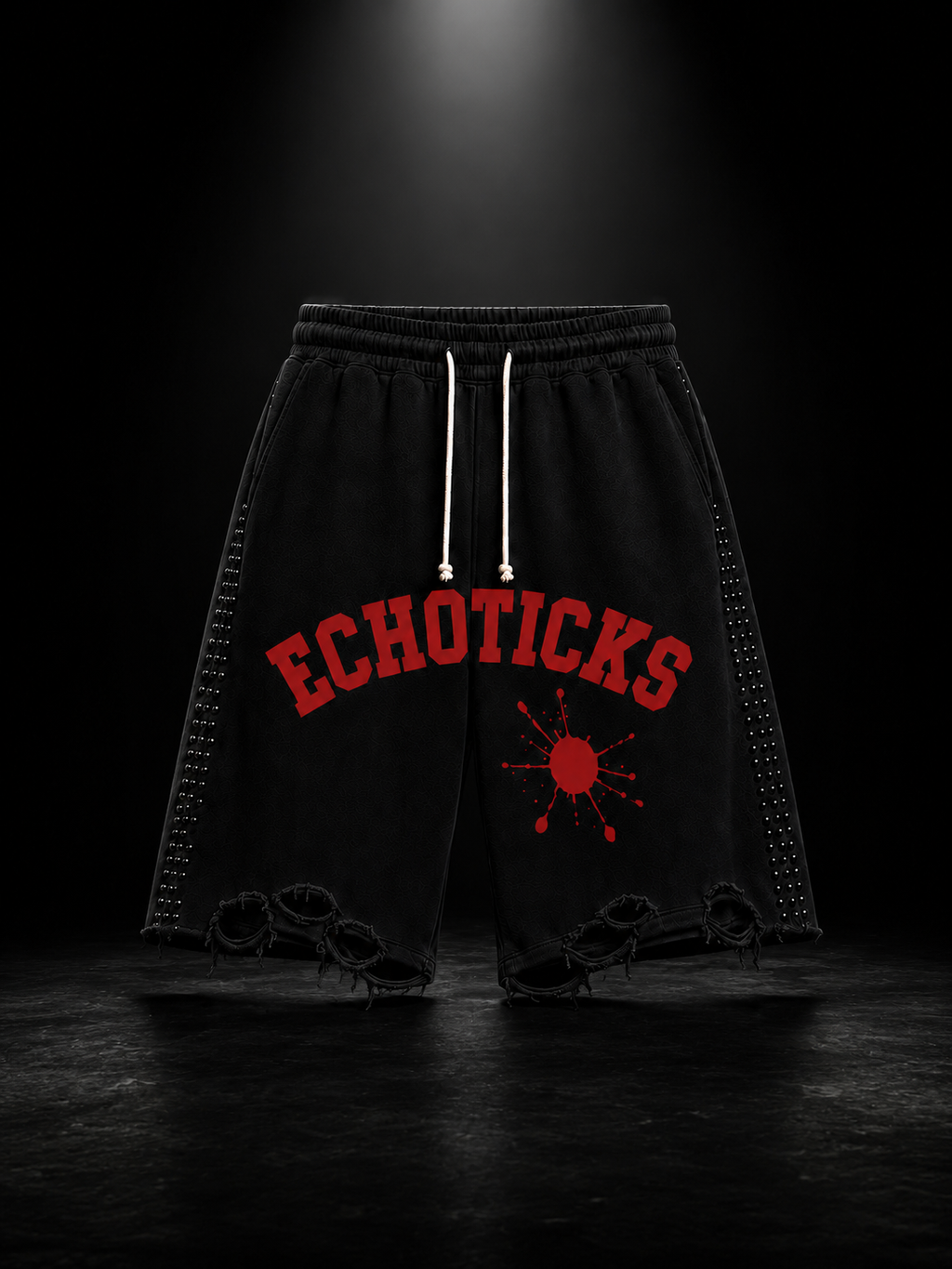 ECHOTICKS Studded Distressed Streetwear Shorts
