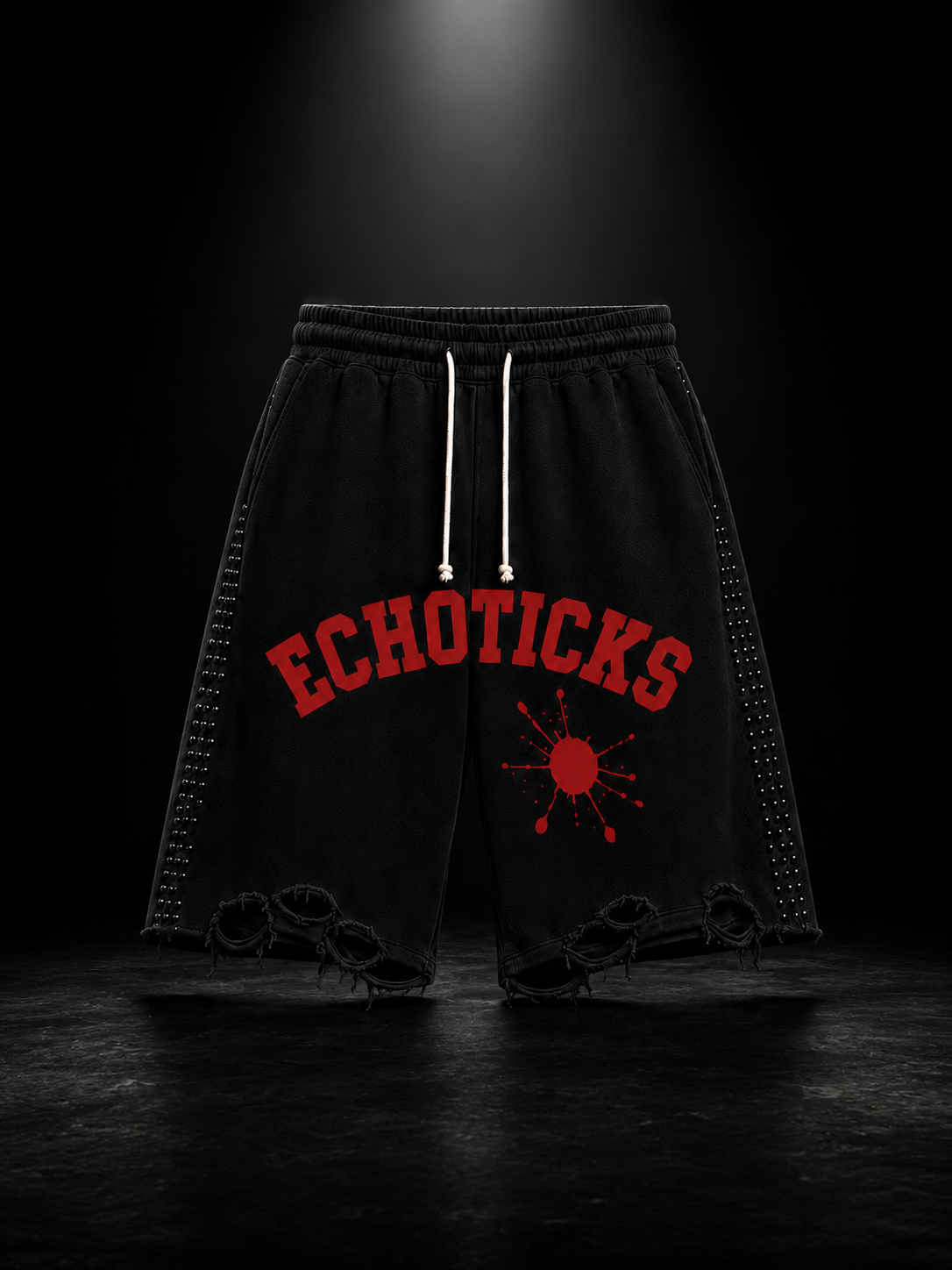 ECHOTICKS Studded Distressed Streetwear Shorts