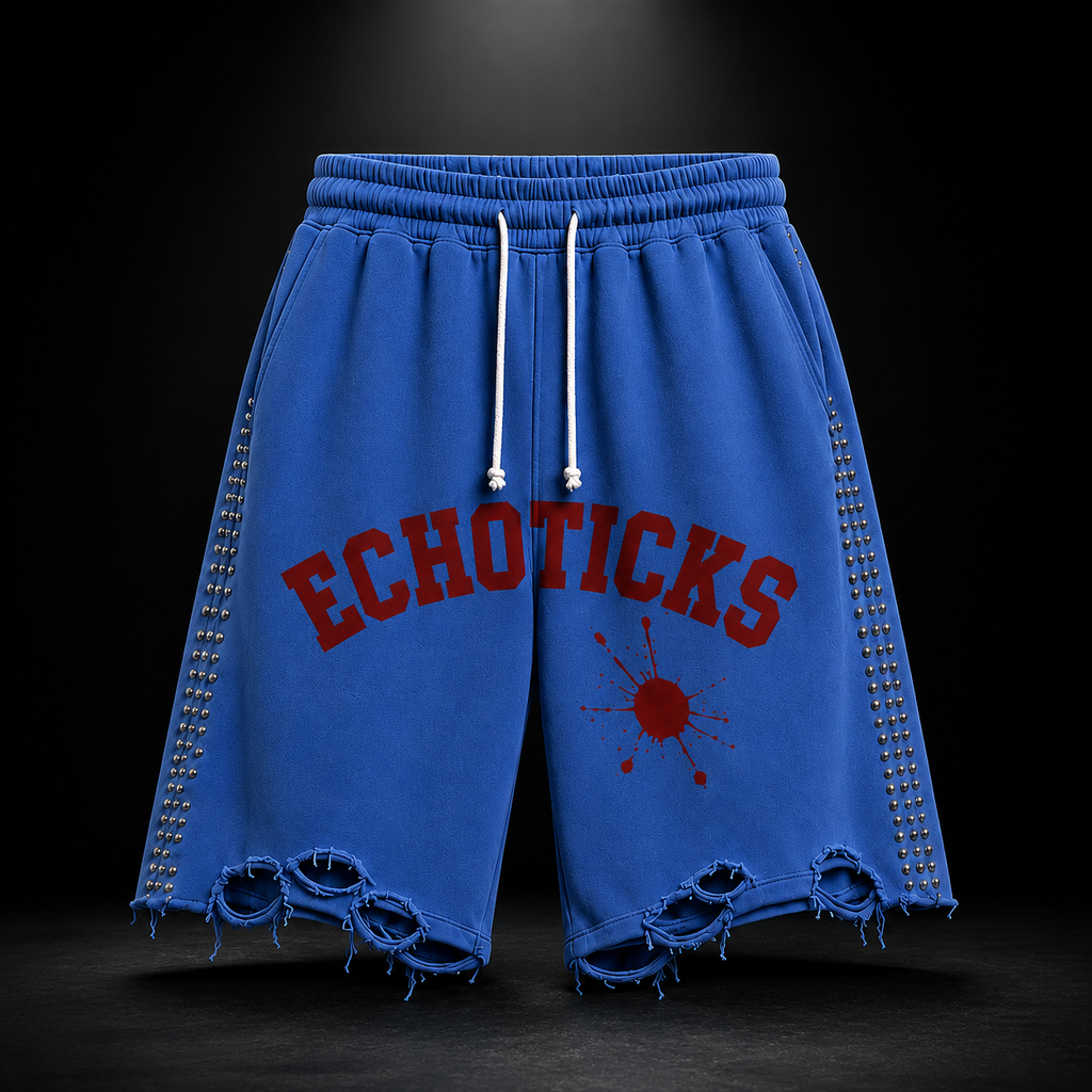 ECHOTICKS Studded Distressed Streetwear Short