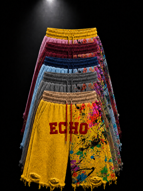 ECHOTICKS Black Paint Splatter Distressed Shorts