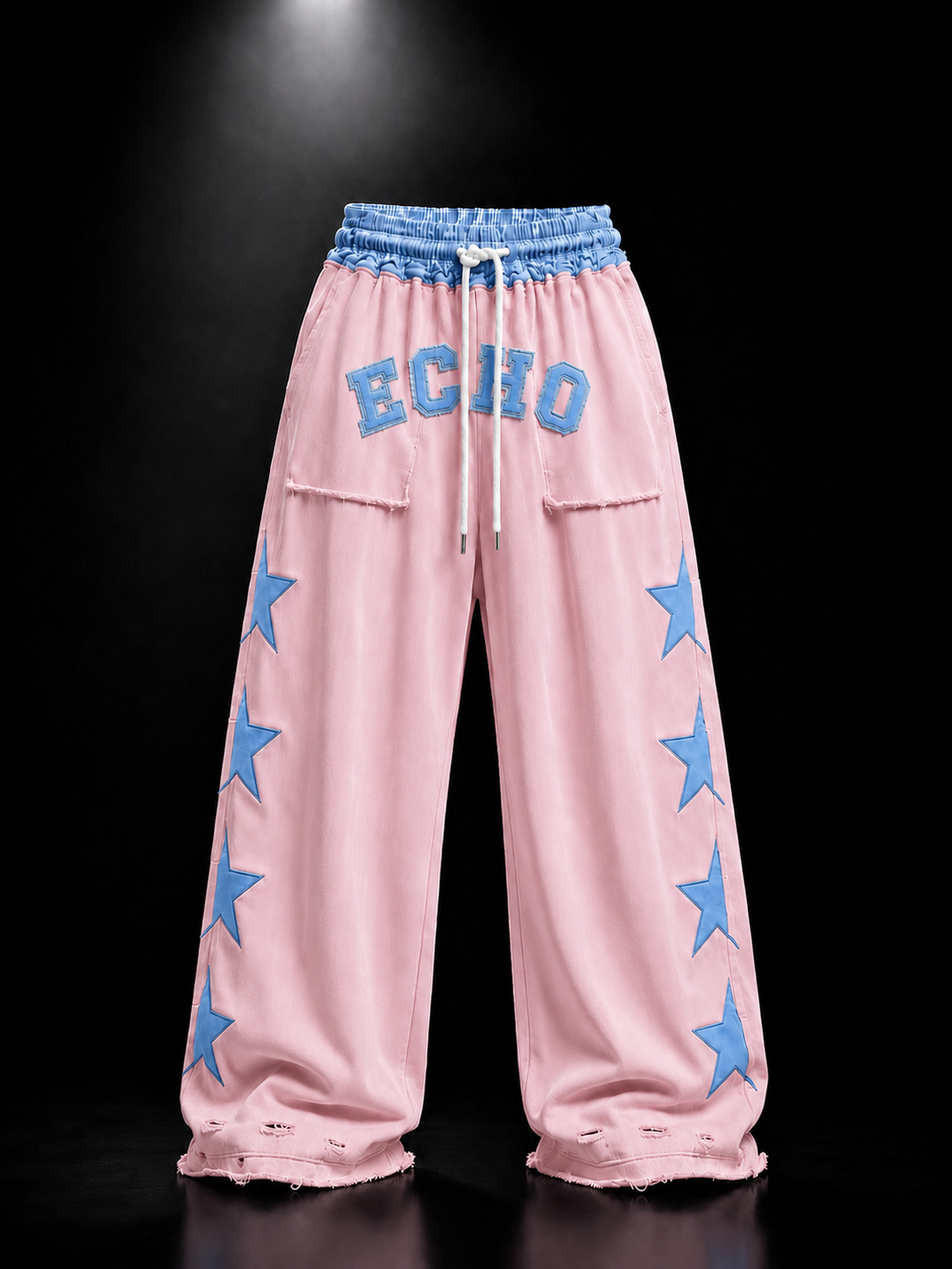 ECHOTICKS Blue Star Patch Wide-Leg Sweatpants | Streetwear