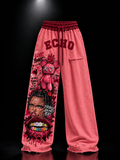 ECHOTICKS Red Streetwear Graphic Print Statement Pants