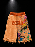 ECHOTICKS Dark orange Paint Splatter Distressed Shorts