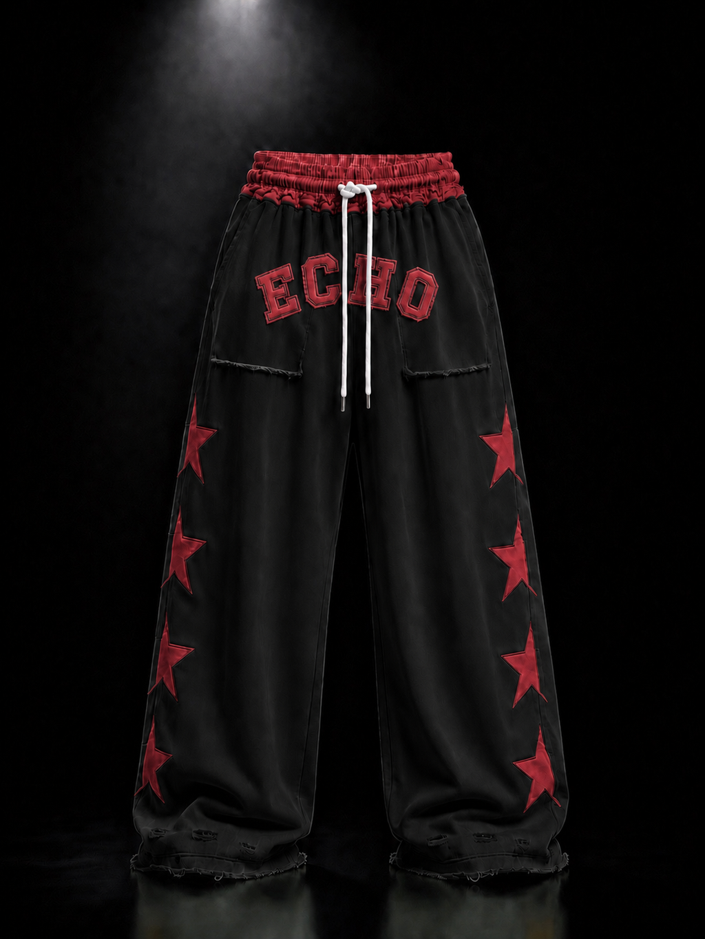 ECHOTICKS Red Star Patch Wide-Leg Sweatpants | Streetwear