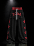 ECHOTICKS Red Star Patch Wide-Leg Sweatpants | Streetwear