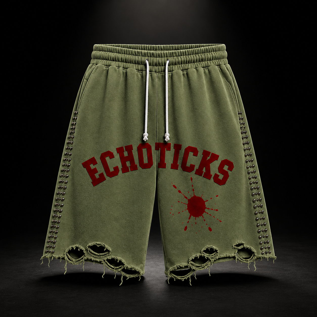 ECHOTICKS Studded Distressed Streetwear Shorts