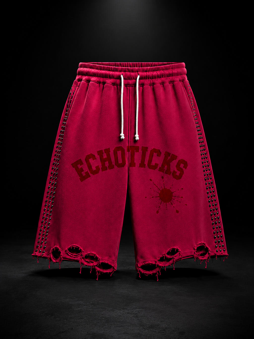 ECHOTICKS Studded Distreesd Streetwear Shorts