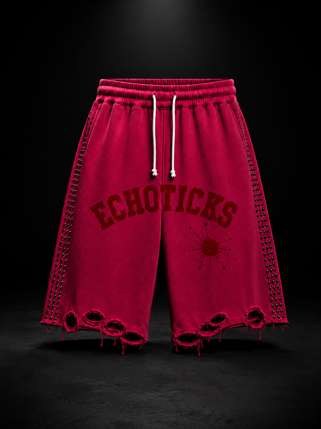 ECHOTICKS Studded Distreesd Streetwear Shorts