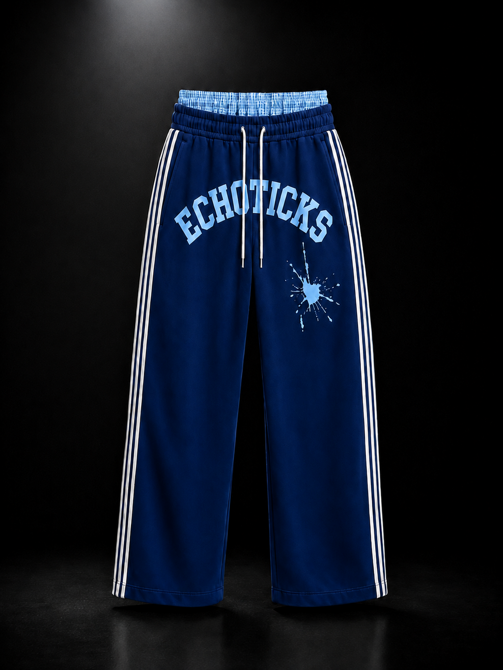 ECHOTICKS Modern Wide-Leg Sweatpants with Double Waistband -Blue
