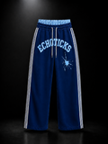ECHOTICKS Modern Wide-Leg Sweatpants with Double Waistband -Blue