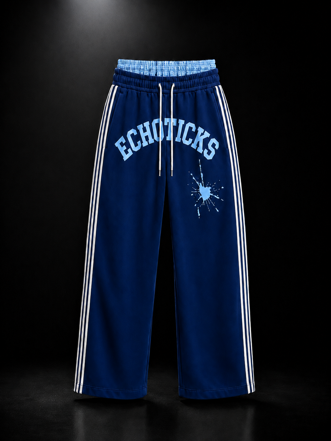 ECHOTICKS Modern Wide-Leg Sweatpants with Double Waistband -Blue