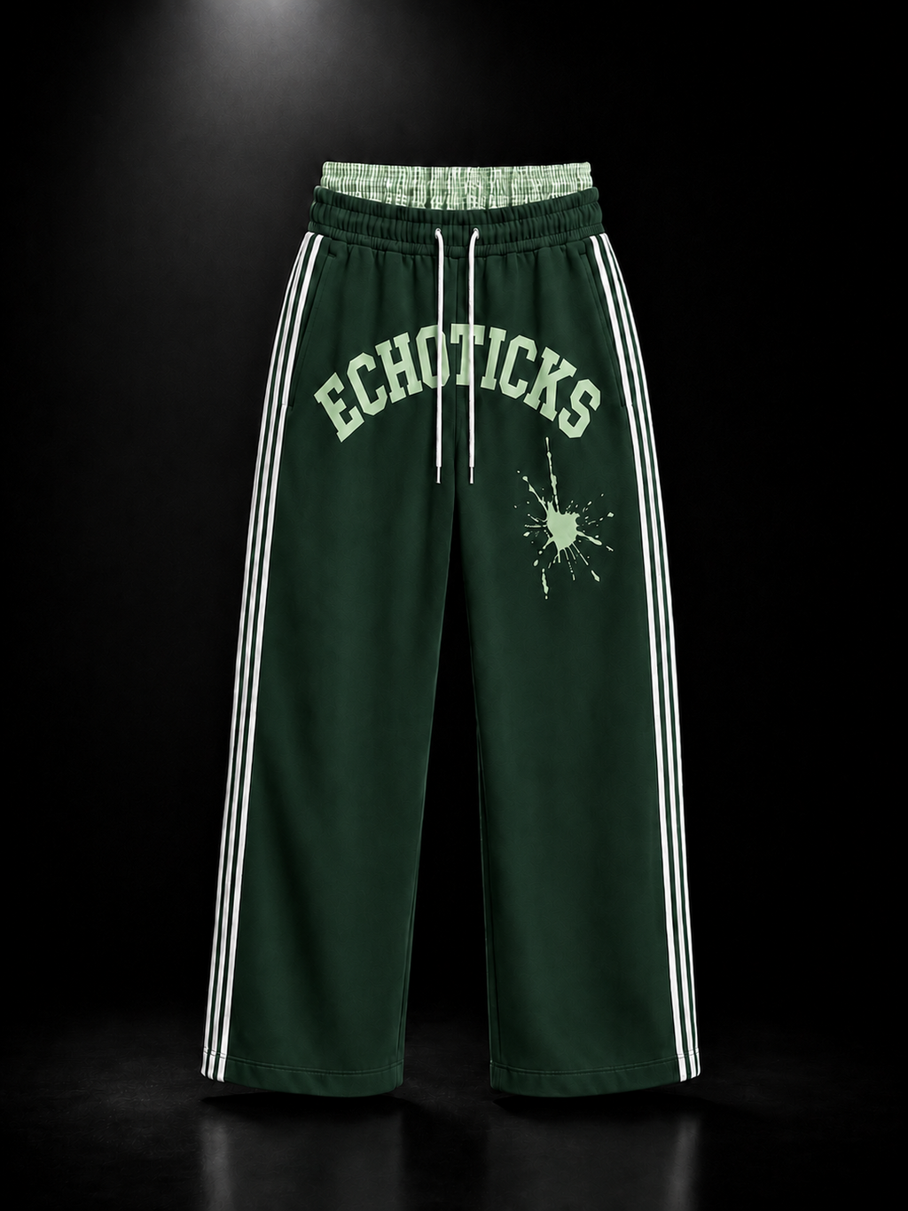 ECHOTICKS Modern Wide-Leg Sweatpants with Double Waistband -Green