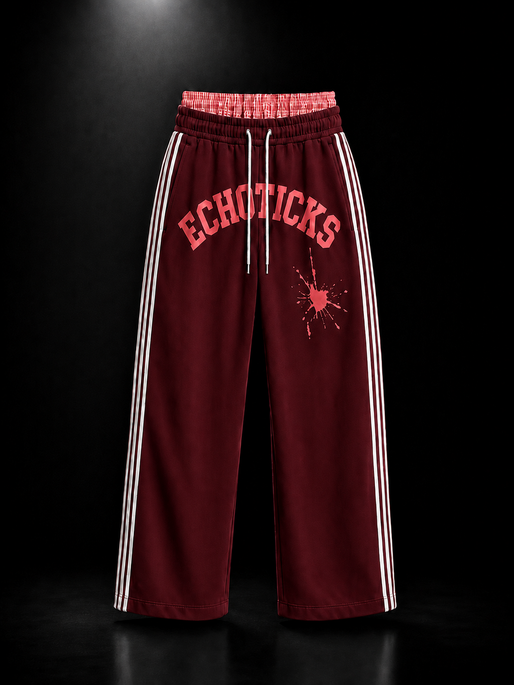 ECHOTICKS Modern Wide-Leg Sweatpants with Double Waistband - red