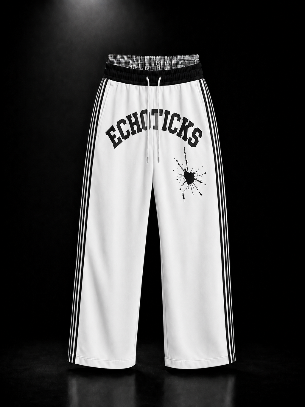 ECHOTICKS Modern Wide-Leg Sweatpants with Double Waistband - White