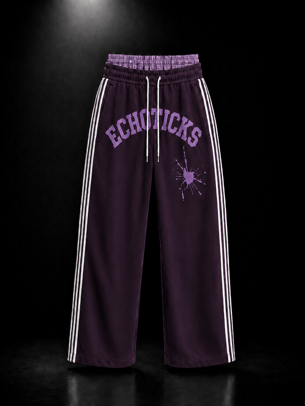 ECHOTICKS Modern Wide-Leg Sweatpants with Double Waistband - Plum