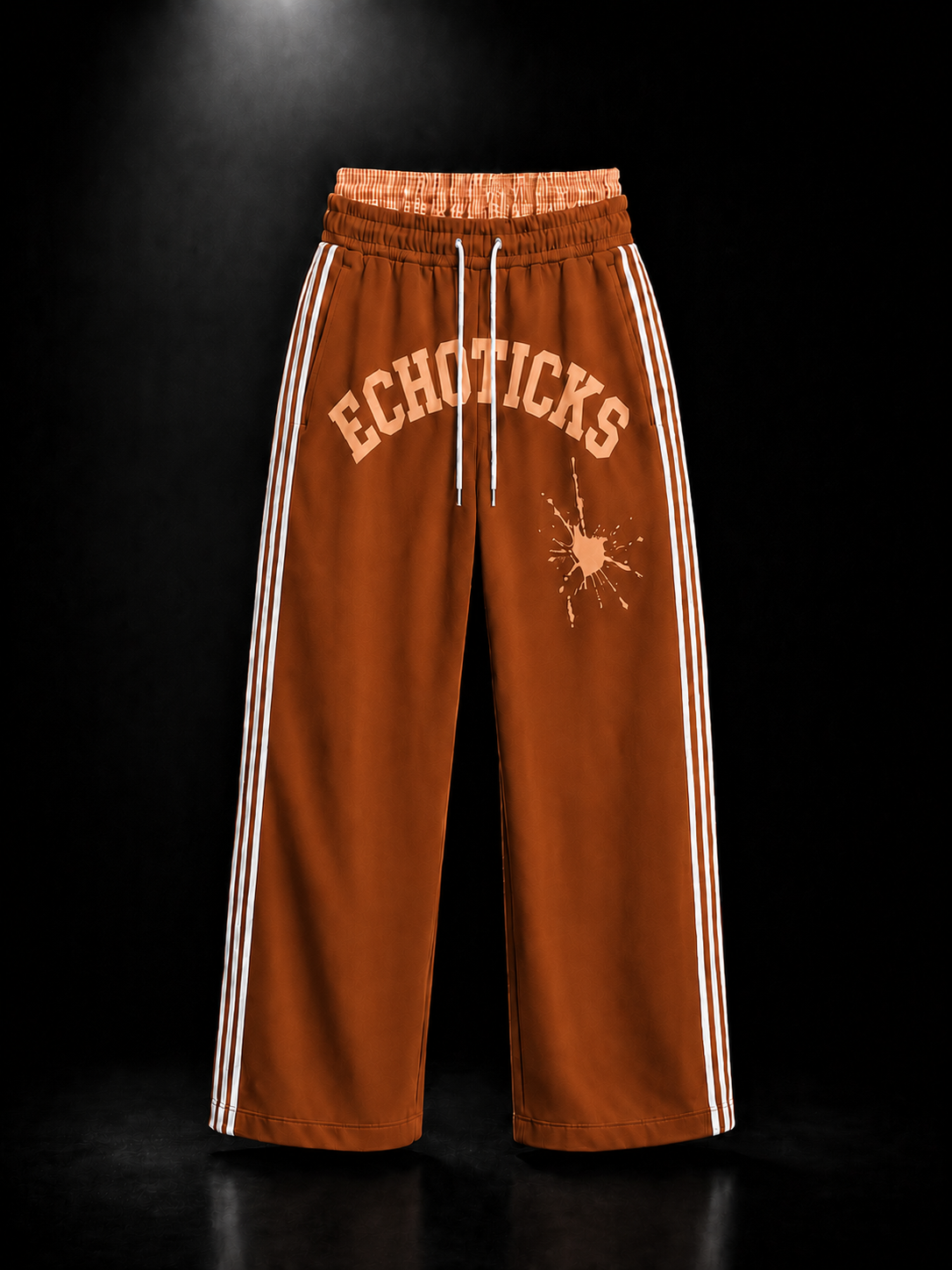 ECHOTICKS Modern Wide-Leg Sweatpants with Double Waistband - Copper Brown