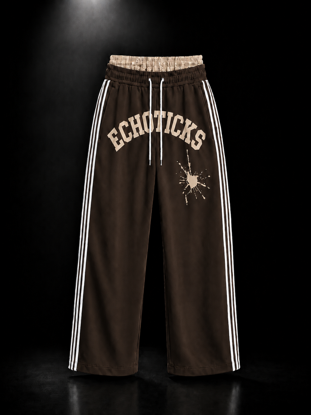 ECHOTICKS Modern Wide-Leg Sweatpants with Double Waistband -Dark Espresso Brown