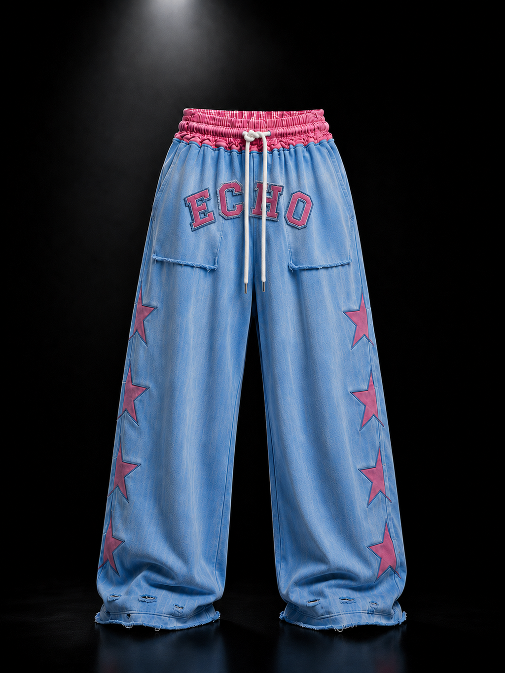 ECHOTICKS Pink Star Patch Wide-Leg Sweatpants | Streetwear