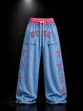 ECHOTICKS Pink Star Patch Wide-Leg Sweatpants | Streetwear