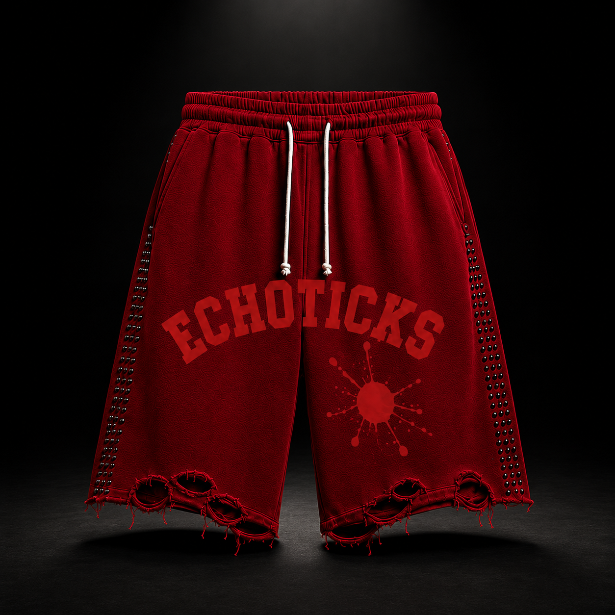 ECHOTICKS Studded Distressed Streetwear Shorts